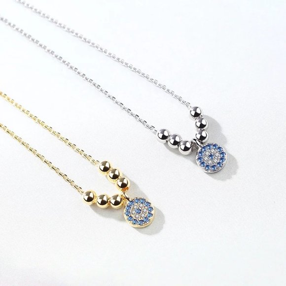 14k Gold Sapphire Diamonds Blue Eye Beads Sterling Silver Necklace - Picture 4 of 10